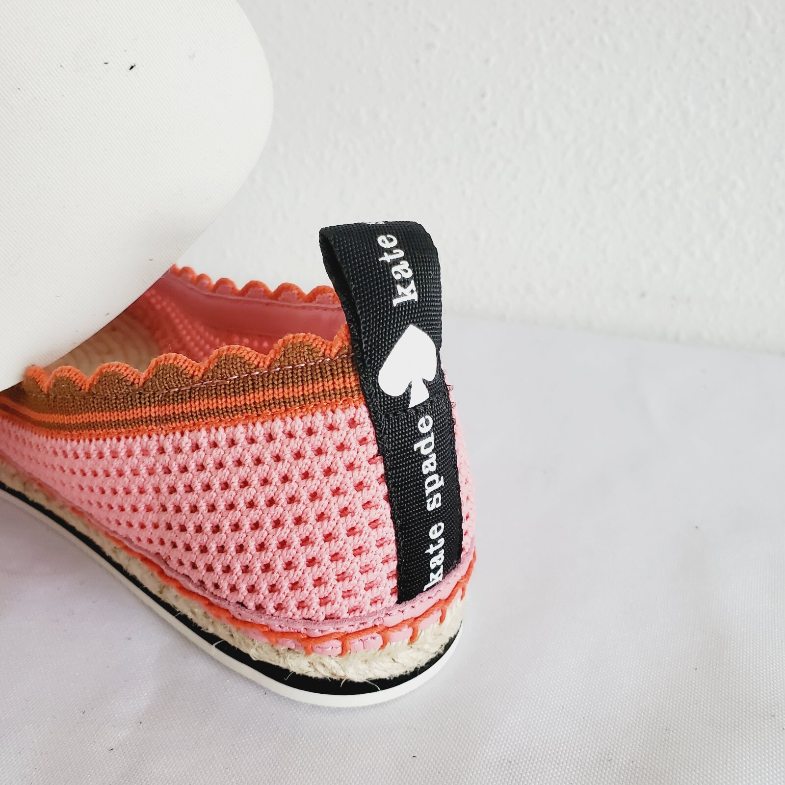 KATE SPADE KNOTTINGHAM SCALLOPED KNIT BALLET FLATS JUTE PINK WOMENS