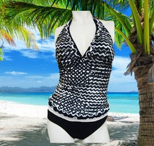 NEW GOTTEX black white V-neck HALTER 2 pc TANKINI SWIMSUIT Size - 6 top 8 bottom