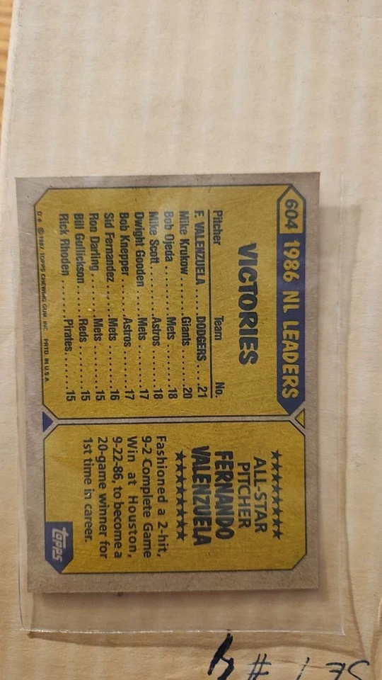 1987 Topps - All Star #604 Fernando Valenzuela - Image 2 of 4