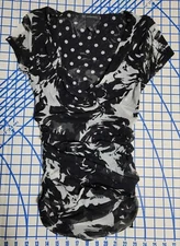 INC Women’s Geometric Peplum Blouse Size Small Black,White Top