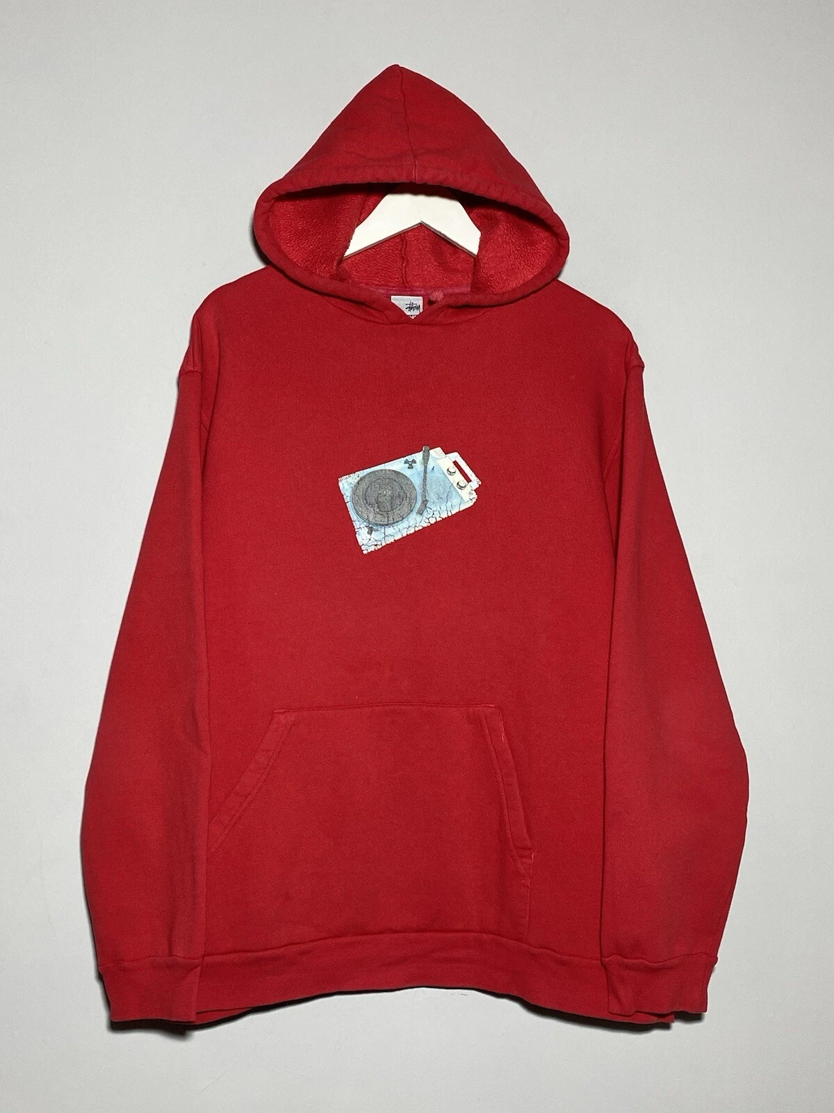 Sweat à capuche homme vintage Stussy Portable Player imprimé graphique couleur rouge chaud taille XL