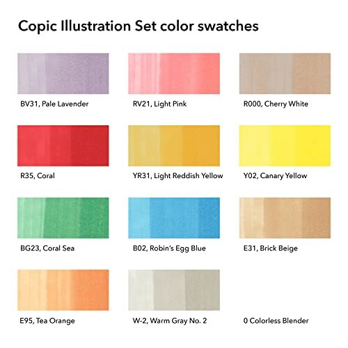 Ciao Illustration Book Bundle Set Alcohol-Based Markers 12 pcs with an Instru...