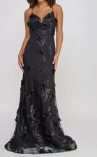 Say Yes Womens Black Embroidered Open-Back Gown Juniors Size 1/2