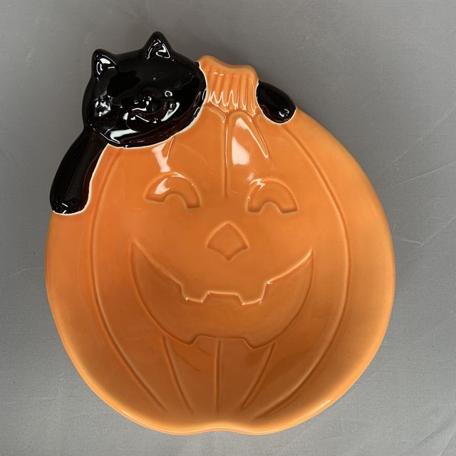 Vintage Avon Halloween Trinket Candy Dish Black Cat Pumpkin Jacko