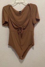 Wild Fable Brown Ribbed Short-Sleeve Tie-Front Bodysuit Size XL