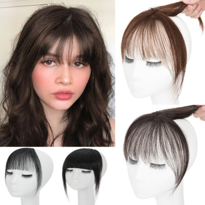 Clip in Bangs 100% Real Human Hair 3D Wipsy French Bang Extensions 360° Cover on