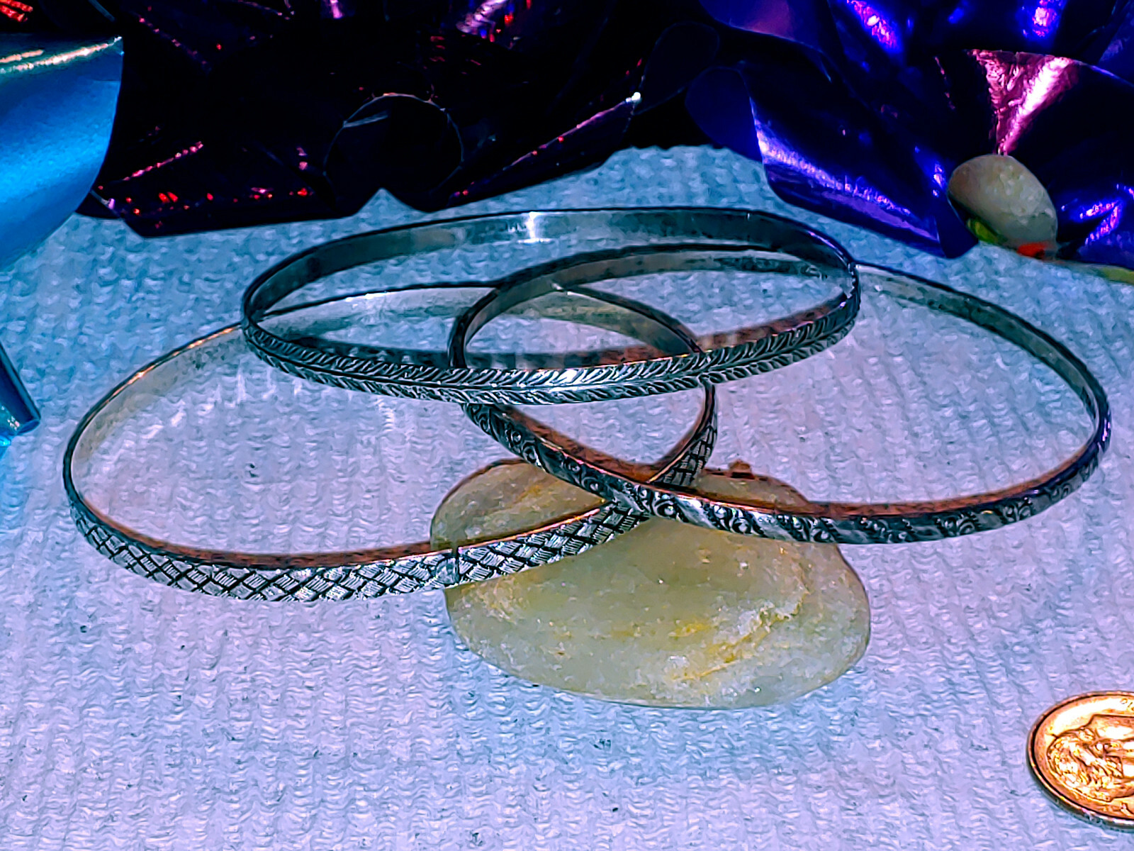 THREE Sterling Silver Patterned Etched Mix Match … - image 1