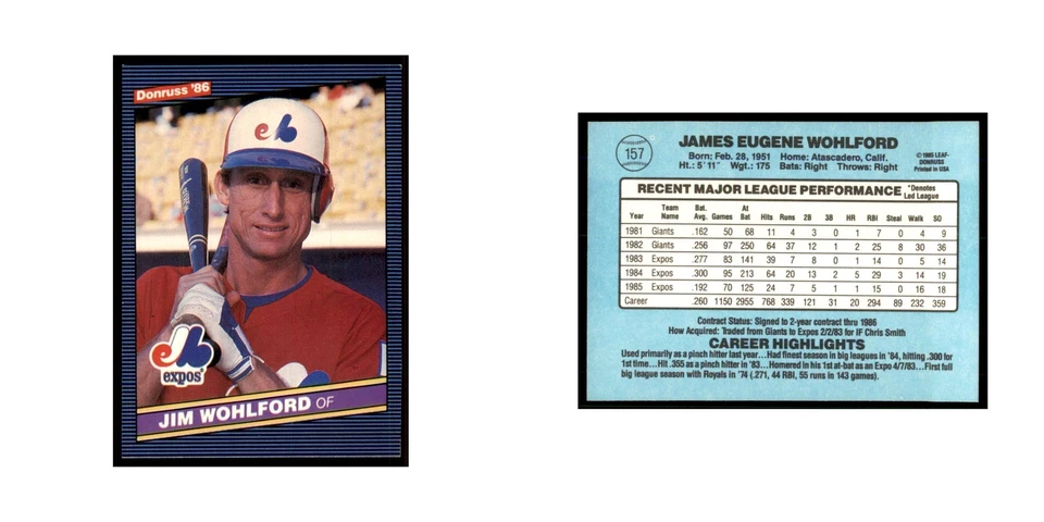 1986 Donruss Jim Wohlford Montreal Expos #157 - Image 3 of 3