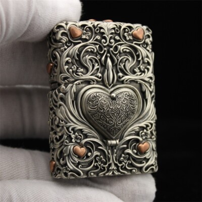 Original Zippo Custom 3D Heart Arabesque High Relief Windproof Feuerzeug Silber