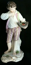 Large French Edmé Samson Porcelain Figurine of a Boy with a Basket after Meissen