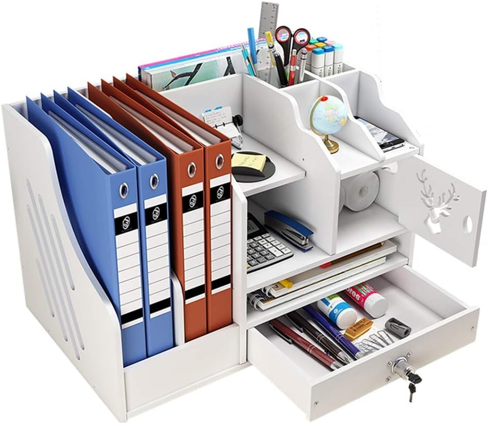 White Desktop Organizer, Multipurpose Desk Document File Tray Organizer Storage