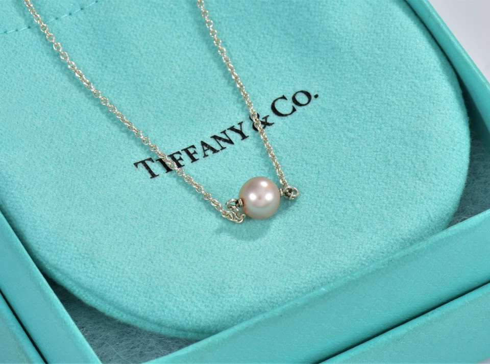 Tiffany & Co Silver Elsa Peretti Pink Pearl By Yard Pendant 16.7" Necklace Pouch - Image 3 of 4