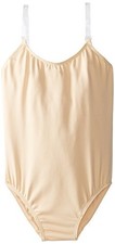 NWT Capezio Girls Camisole Leotard W/ Clear Transition Straps - Nude LARGE