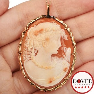 Vintage Cameo Shell 14K Gold Lady Portrait Pendant Brooch Pin 8.5 Grams NR
