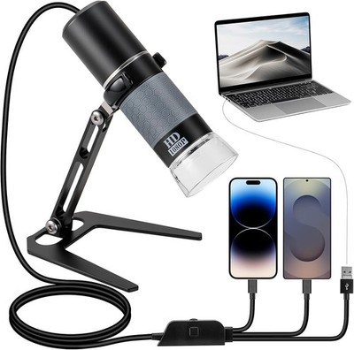 Bysameyee 1080P USB Microscope with Metal Stand, 50X-1000X Handheld black