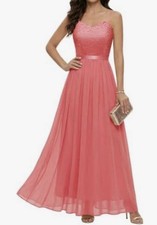 Dress Tells Women's Coral Lace Strappy Maxi Dress Sweetheart Neck Size S