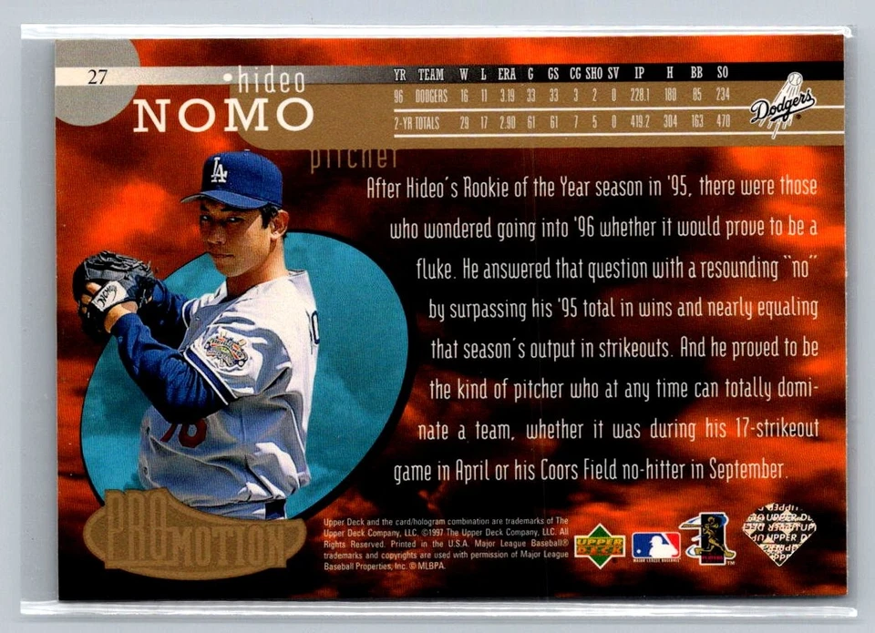 1997 Upper Deck UD3 #27 Hideo Nomo - Image 2 of 2