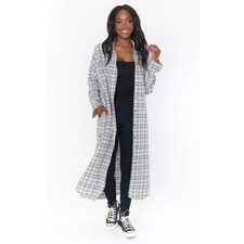 Show Me Your Mumu Leo Button Down Tunic Windowpane Plaid Large Pockets Stretch