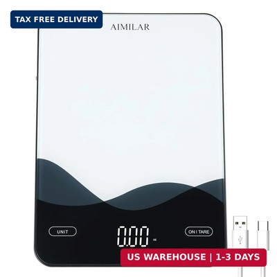AIMILAR Digital Kitchen Scale 22lb/10kg USB-C Rechargeable, Tempered Glass Top E