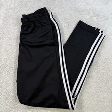 Adidas Track Pants Mens Medium Black Drawstring Pocket Gym Active 3 Stripe