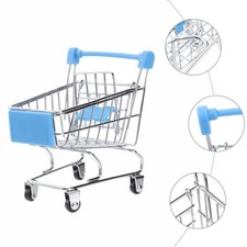 Mini Blue Metal Shopping Cart Toy Durable for Creative Decoration