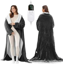 Wearable Heated Blankets, Electric Snuggle Blanket with Foot Pockets, Sleeves, H