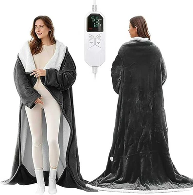 Wearable Heated Blankets, Electric Snuggle Blanket with Foot Pockets, Sleeves, H