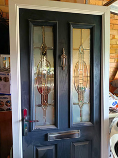 Traditional Front Door Black/White 2 Panel Glazed Clear Glass Hardware