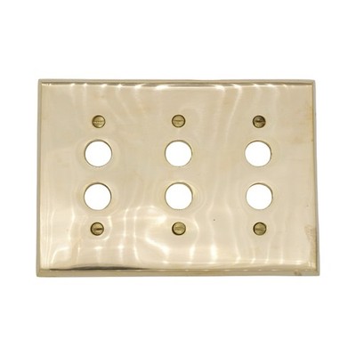 Triple Three Gang Brass Push Button Switch Plate - Cast Thick Antique Style