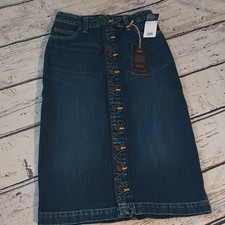 Lee Vintage Modern Blue Dark Wash Button Front High Rise Midi Skirt 26 NWT