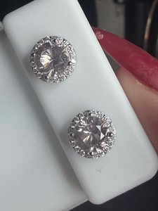 Pink Stud Sterling Silver 6mm Moissanite Earrings 1.76 CTTW Retail 199
