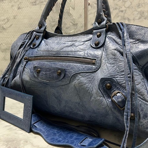 BALENCIAGA Leather Shoulder Hand Bag Blue The Part Time City 2Way Zip Unisex