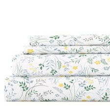 4 Piece Pattern Microfiber Bed Sheets Set Light Blue Wildflower King