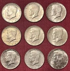 Lot of 9 1964 90% SILVER Kennedy Half Dollars P & D Mints.
