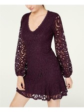 CITY STUDIO Womens Fit + Flare Mini Dress Purple Long Sleeve Juniors 3