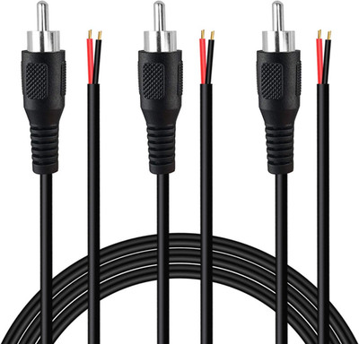 (3 Pack 6 Ft) Replacement RCA Male Plug Jack Connector Adapter to Bare Wire Open