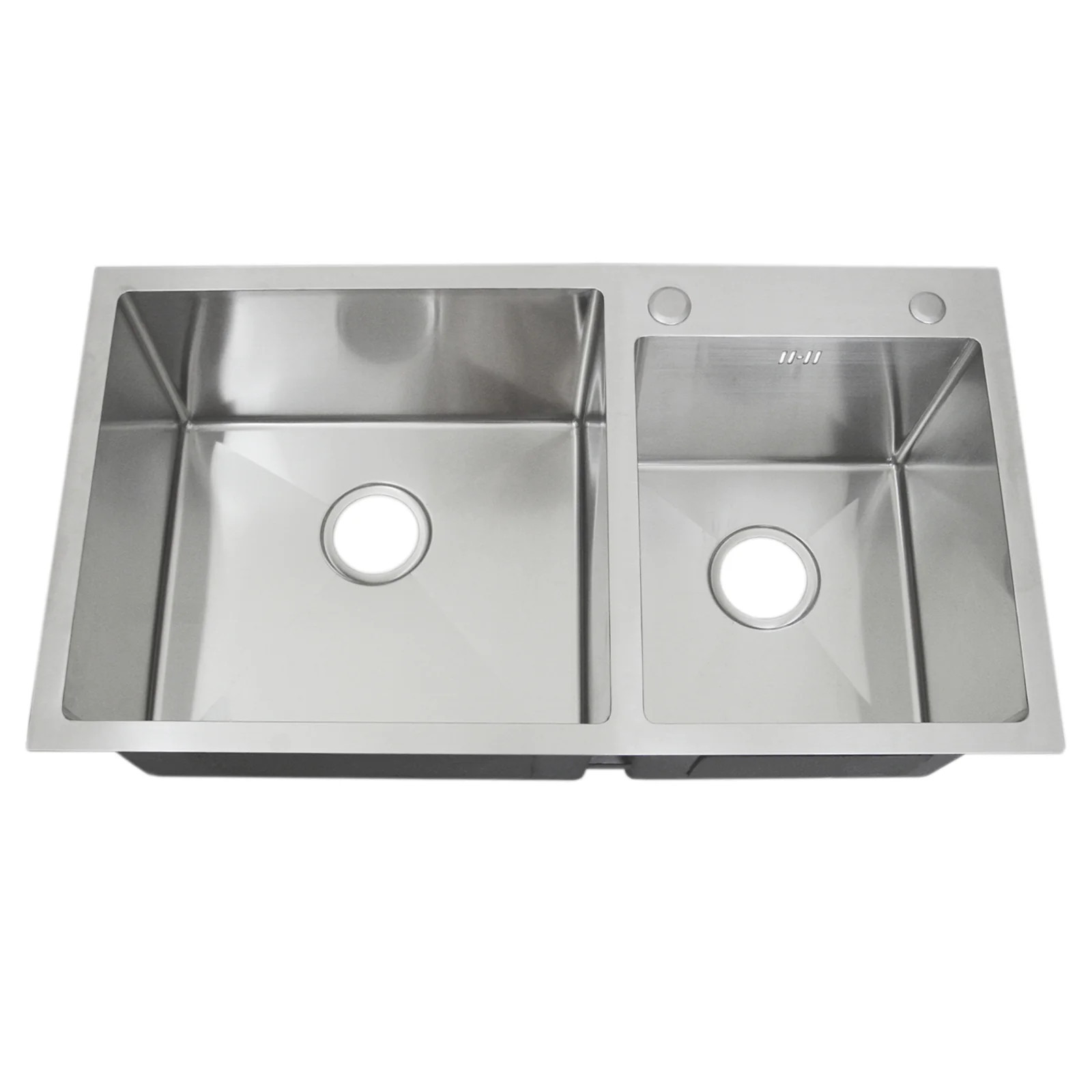 Évier de cuisine inox double cuve carré satiné KuKoo encastrable 2 bacs