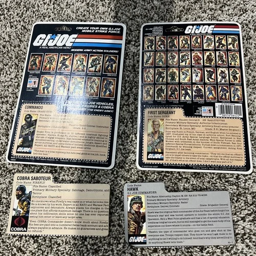 Vintage Gi Joe File Card Lot. Snake Eyes, Duke, Firefly, Hawk