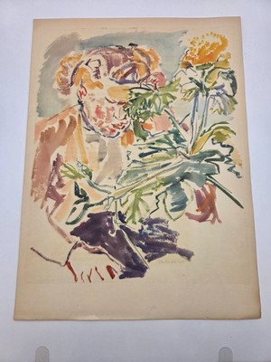1948 Oskar Kokoschka  Mädchen mit Blumen  Color Plate Blumenaquarelle Rascher