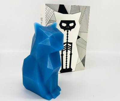 KISA Pyro Pet Candle Metal Skeleton Reveal Blue Cat Halloween Unscented NIB