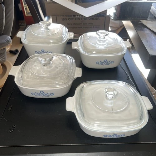 Corning Ware Pyrex Blue Cornflower Vintage Set 8 Pieces DISHES LIDS