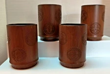 4 VINTAGE AMERICAN AIRLINES FAUX WOOD MUGS/AMERICAN PLASTICS 4"