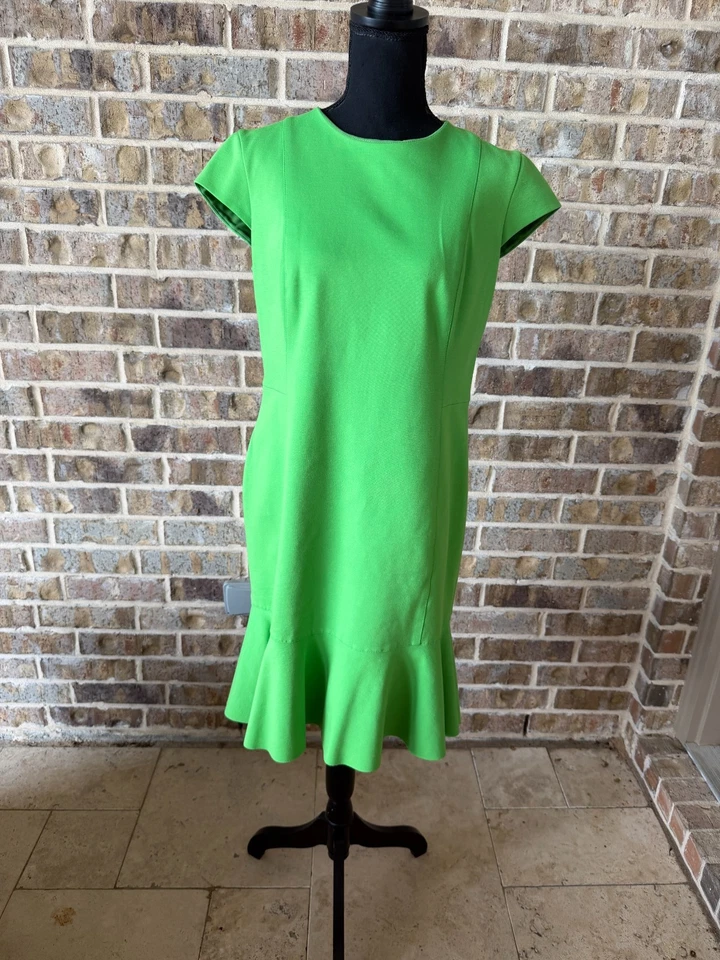 Vestido Akris Punto Mujer 12 Verde Lima Manga Gorra Acanalado Cambio Cremallera Espalda Preppy Foto 2 de 4