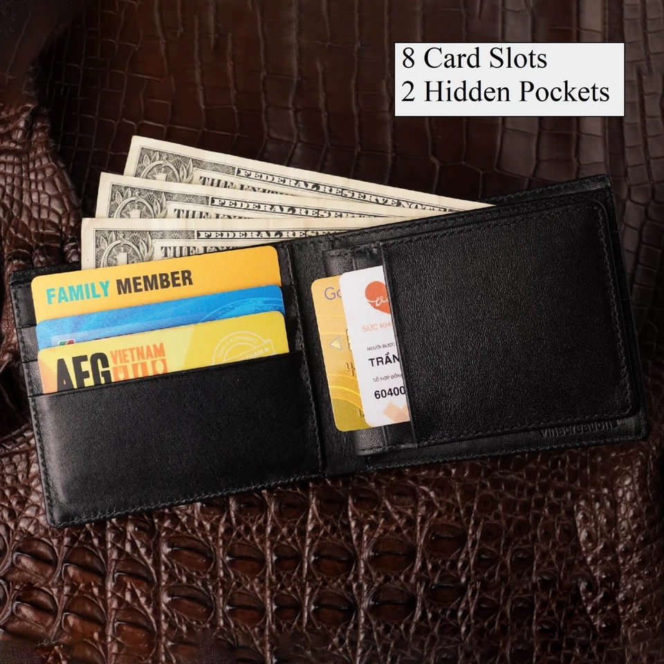 Black Bifold Skin Amish Handmade Wallet - Genuine Crocodile Leather - Image 2 of 4