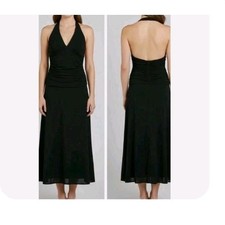 Laundry by Shelli Segal Black Ruched Midi Halter Cocktail Dress Size 12