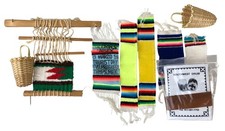 Lot Dollhouse Miniatures Colorful Mexican Serape Rugs Baskets Weaving Loom