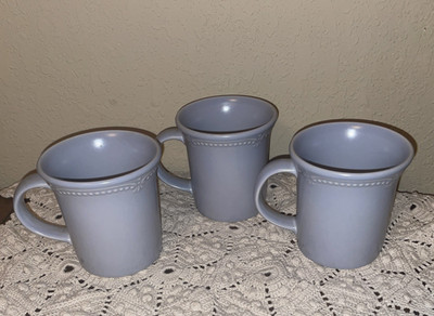 Pfaltzgraff Sea Blue Pearls Set Of 3 Cups Lavendar Periwinkle Mugs 4''  12 oz