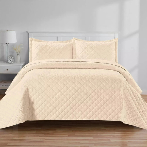 3 Piece Quilted Embossed Bedspread Bed Throw Single Double King Size Bedding Set - Picture 25 of 41