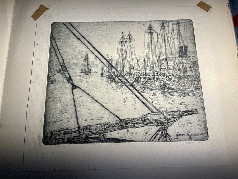Rare Leon Louis Dolice New York Harbor Fine Art Etching
