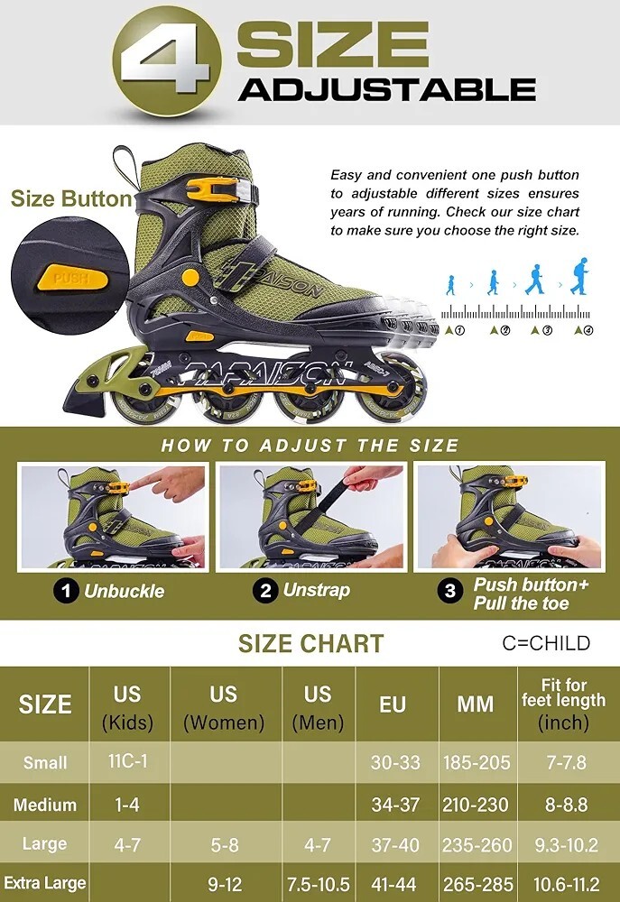 PAPAISON Adjustable Inline Skates for Kids and Adults with